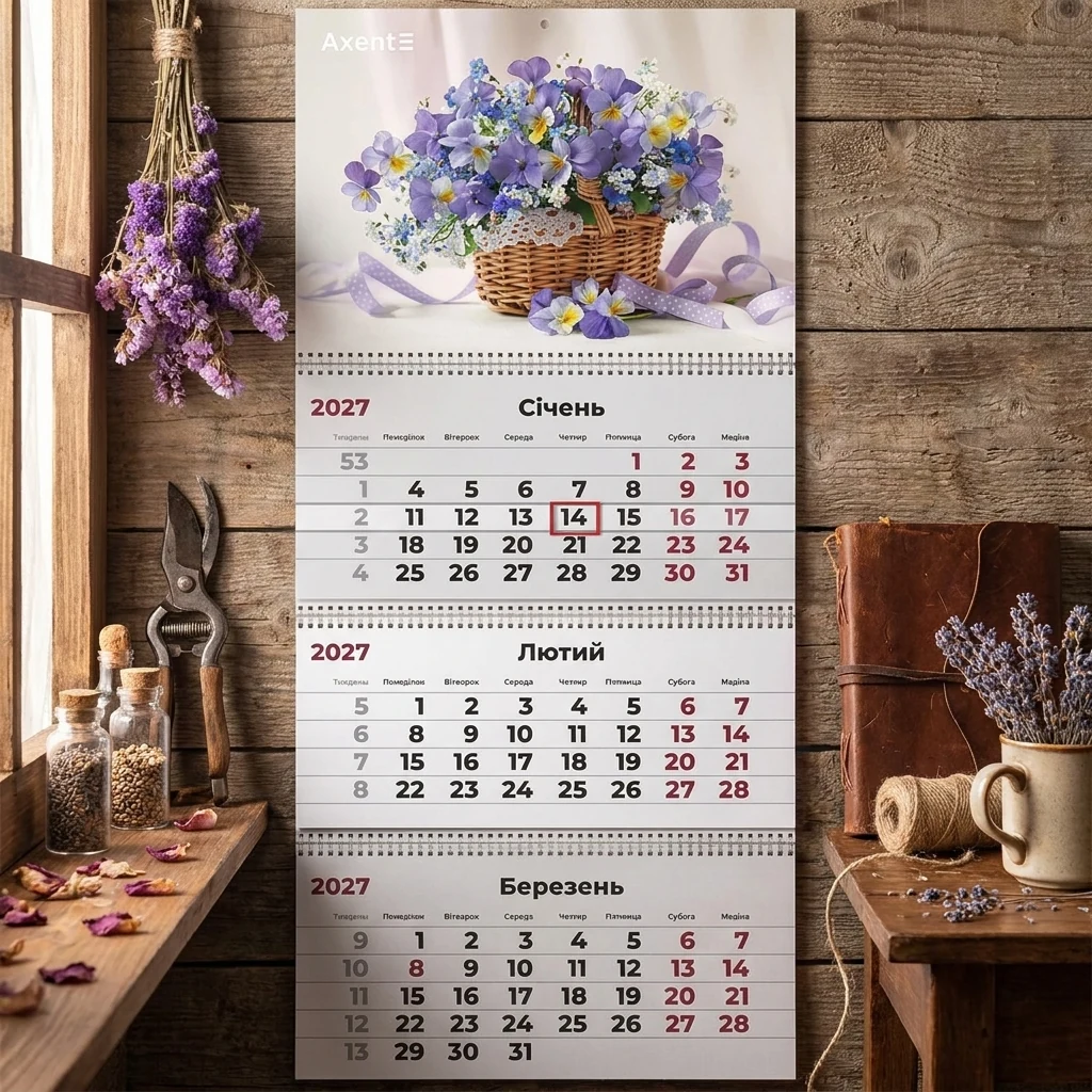 Календар настінний квартальний 297*630мм "Magic Flowers 1" Axent