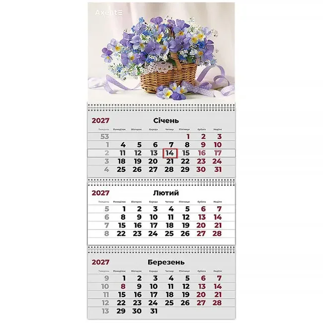 Календар настінний квартальний 297*630мм "Magic Flowers 1" Axent