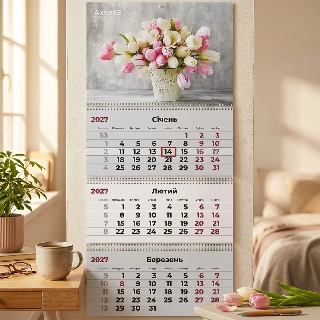 Календар настінний квартальний 297*630мм "Magic Flowers 2" Axent