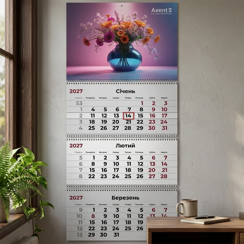 Календар настінний квартальний 297*630мм "Magic Flowers 3" Axent