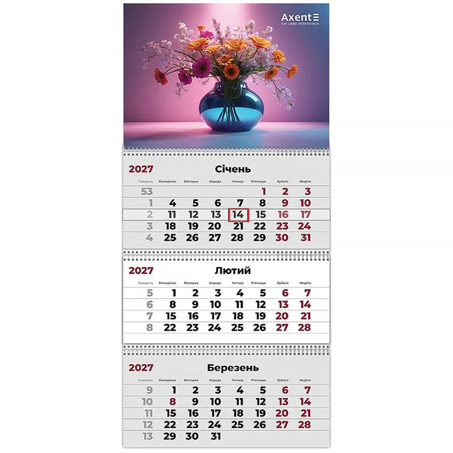 Календар настінний квартальний 297*630мм "Magic Flowers 3" Axent