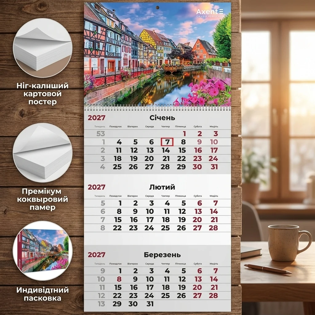 Календар настінний квартальний 297*630мм "Romantic 3" Axent