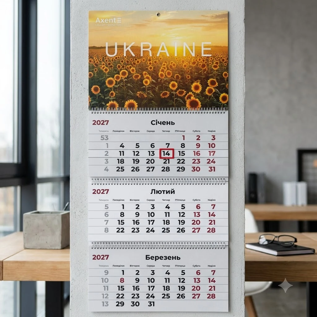 Календар настінний квартальний 297*630мм "Ukraine 3" Axent