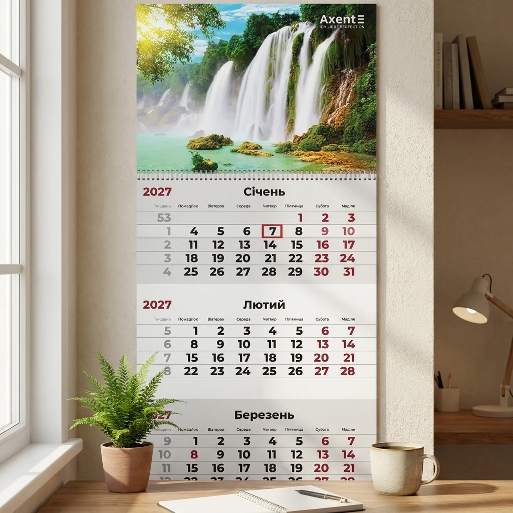 Календар настінний квартальний 297*630мм "Watefalls 1" Axent