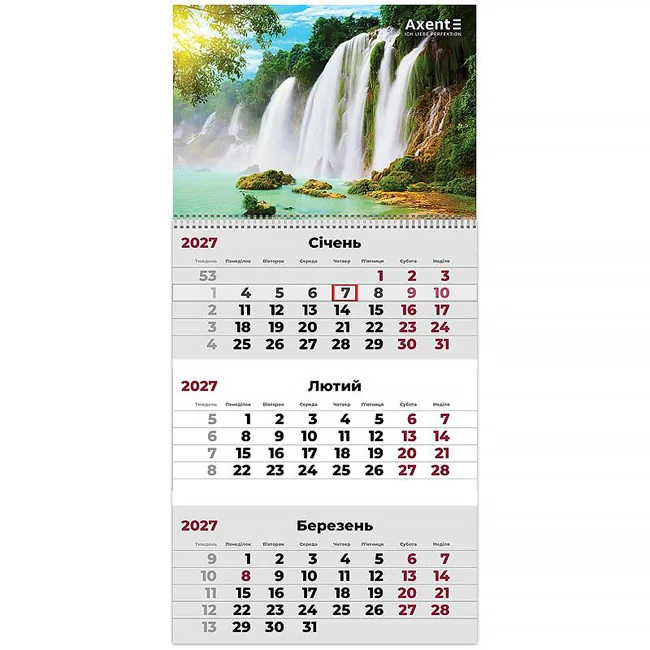 Календар настінний квартальний 297*630мм "Watefalls 1" Axent