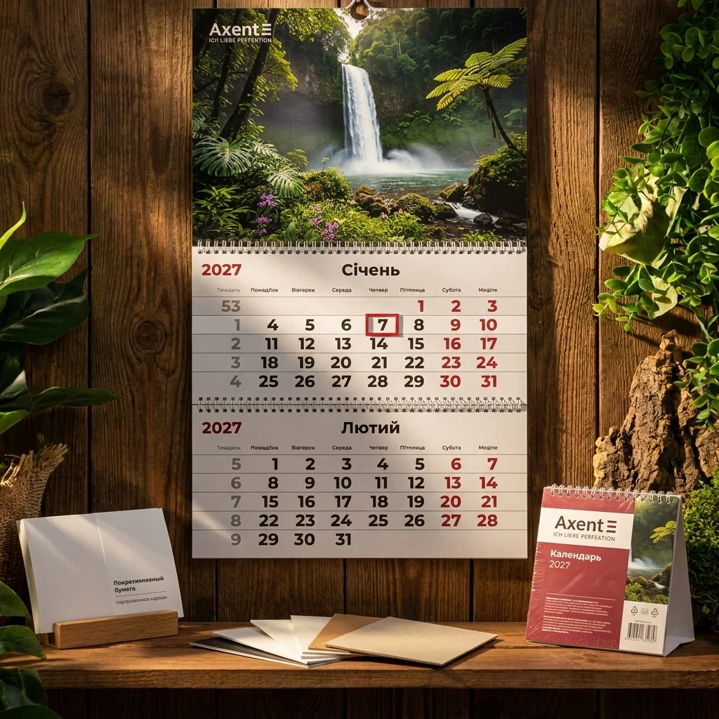 Календар настінний квартальний 297*630мм "Watefalls 2" Axent