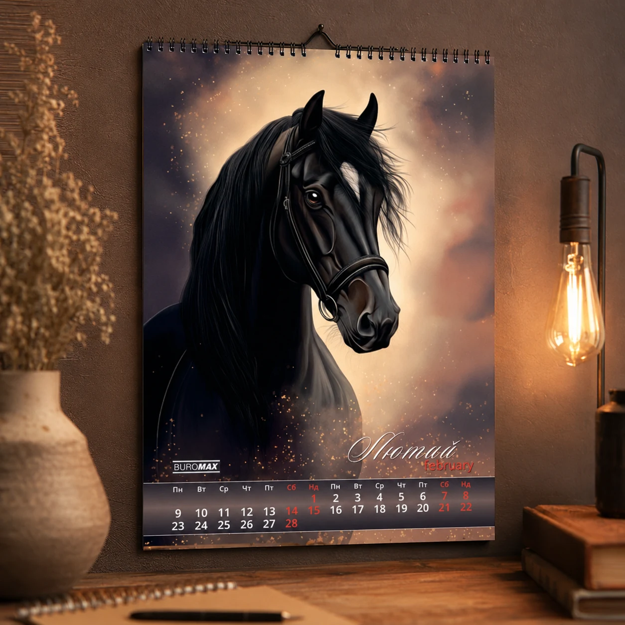 Календар настінний А3 2026 Buromax Horses на пружині — Бланки, журнали, календарі