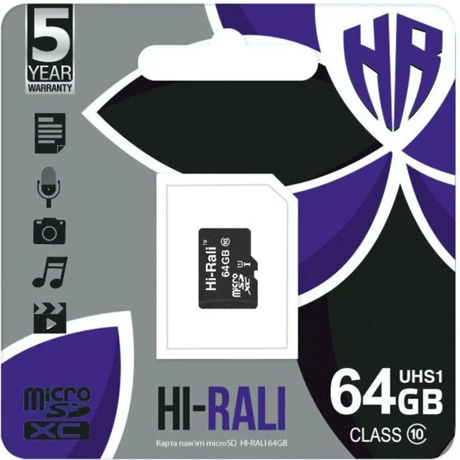 Карта пам'яті HI-RALI microSDHC (UHS-1) 64Gb class 10
