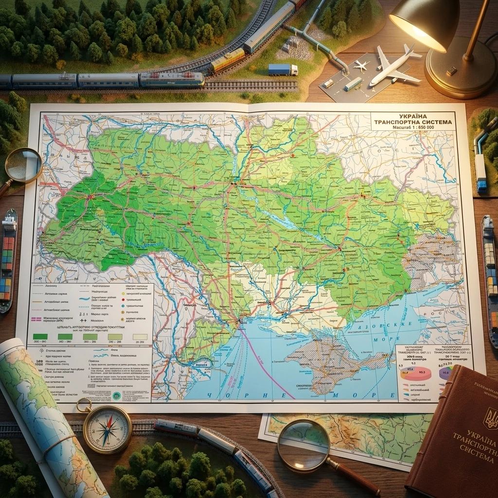 Карта Україна Транспорта система м-б 1:1 000 000