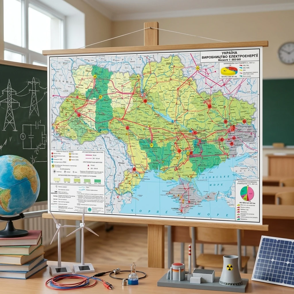 Карта Україна Виробництво електроенергії  м-б 1:1 000 000