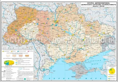 Карта України. Деревообробна та паперова промисловість 160*110 ламінація/планки