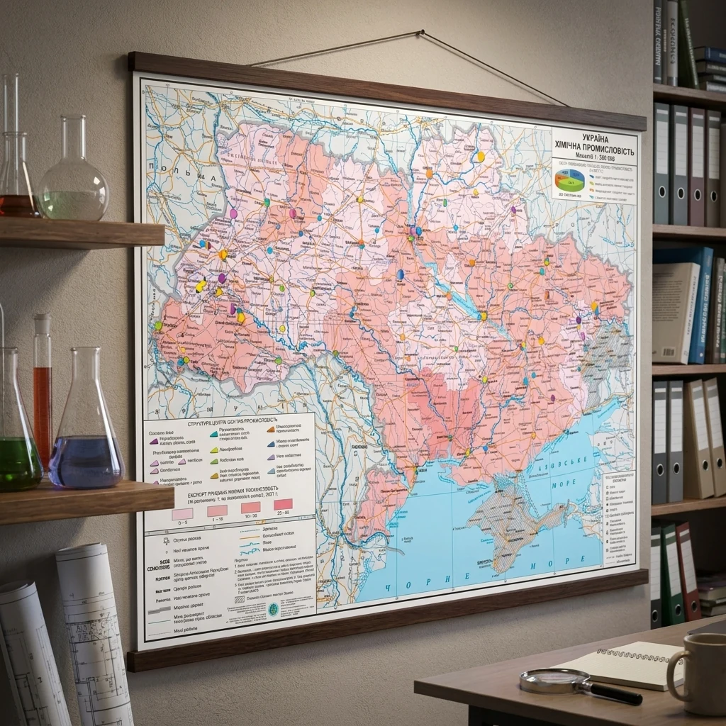 Карта України. Хімічна  промисловість М1: 850 000 160*110 ламінація/планки