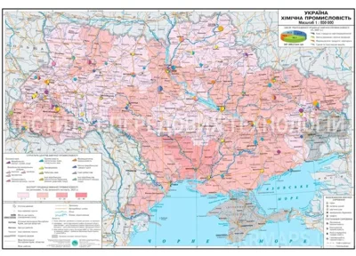 Карта України. Хімічна  промисловість М1: 850 000 160*110 ламінація/планки