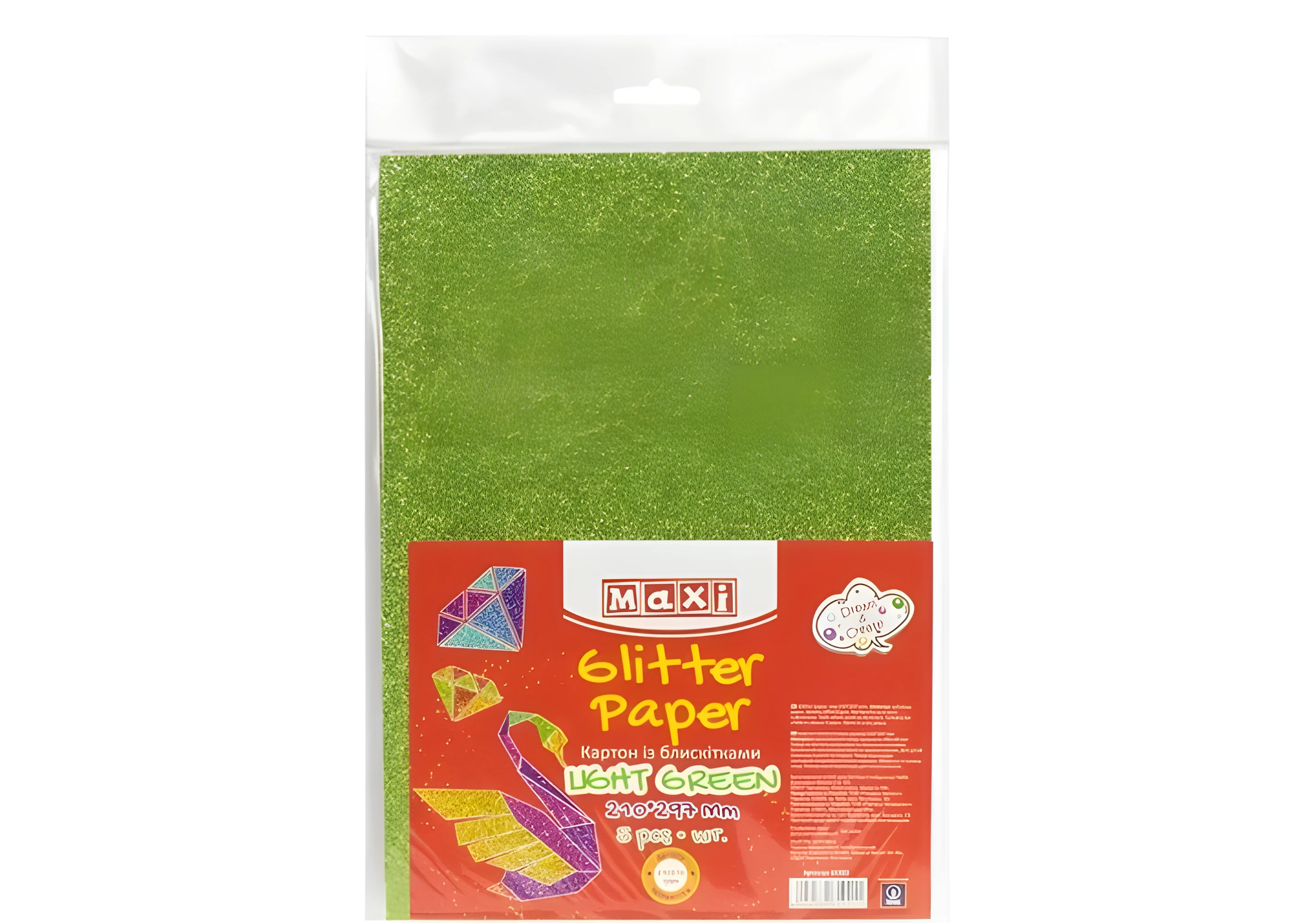 Картон А4 з блискітками 290х10 г/м 2 салатовий
