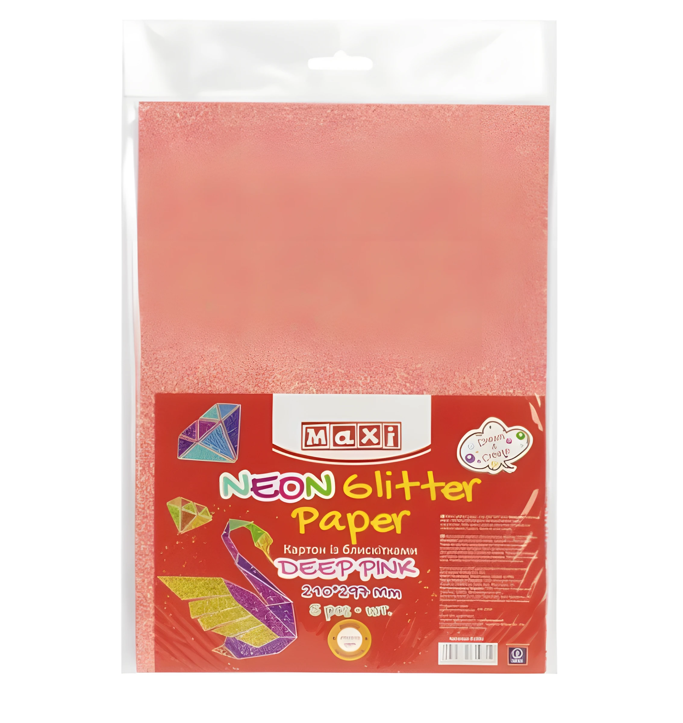 Картон А4 з блискітками НЕОН 290х10 г/м 2 теплий рожевий