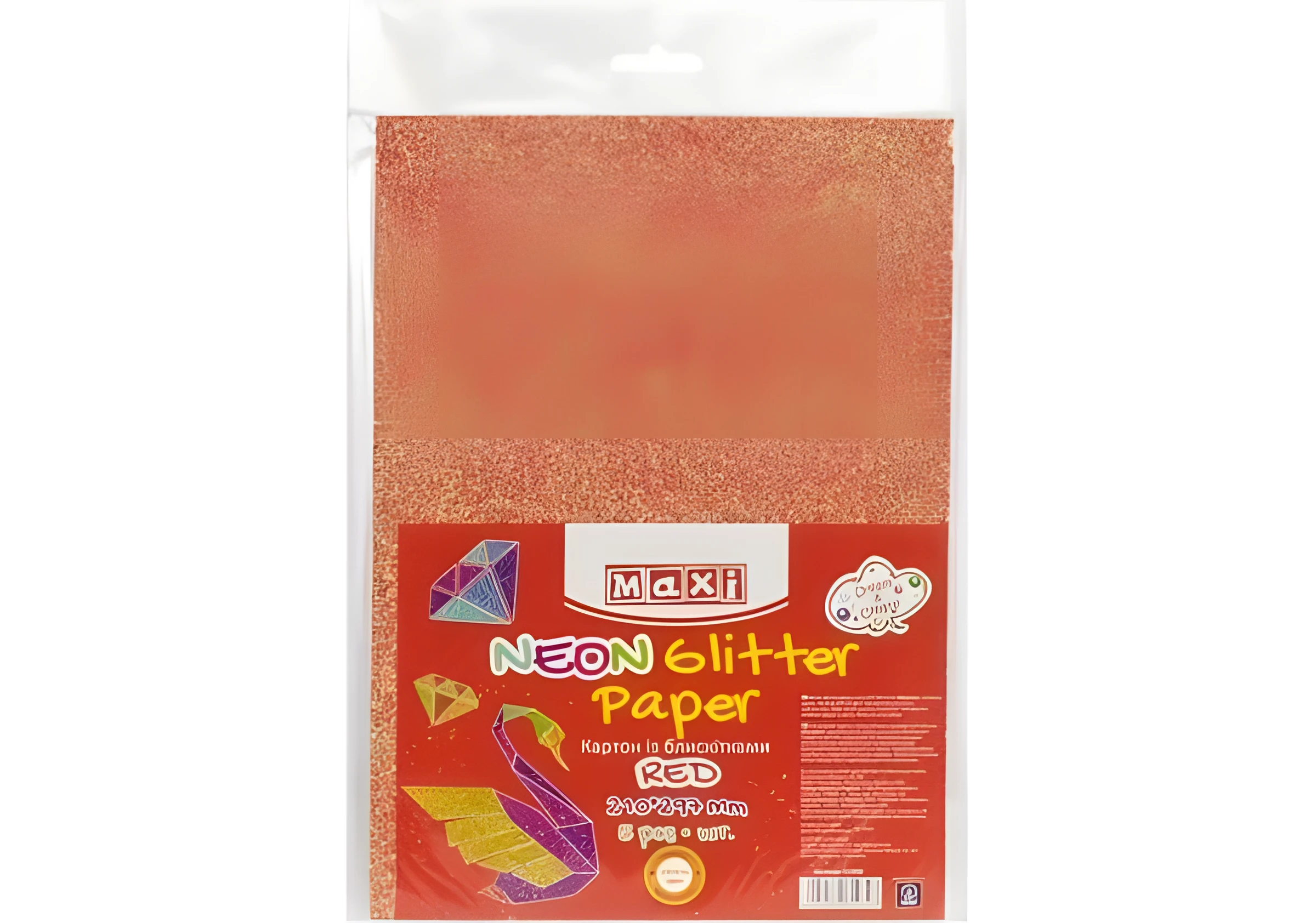Картон А4 з блискітками НЕОН 290х10 г/м 2 яскравий червоний