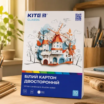 Картон білий двосторонній 10арк A4 Kite Classic K-254