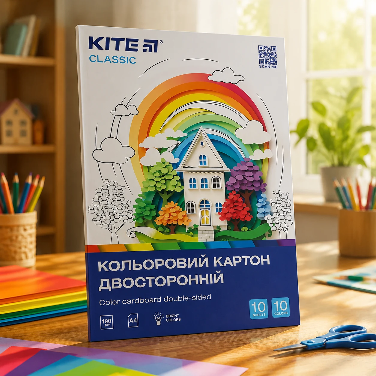 Картон кольоровий двостороній А4 Kite Classic 10 аркушів 10 кольорів K-255 — Альбоми, атласи, папір