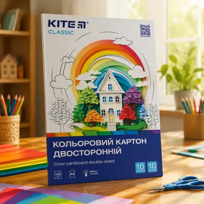 Картон кольоровий двостороній А4 Kite Classic 10 аркушів 10 кольорів K-255