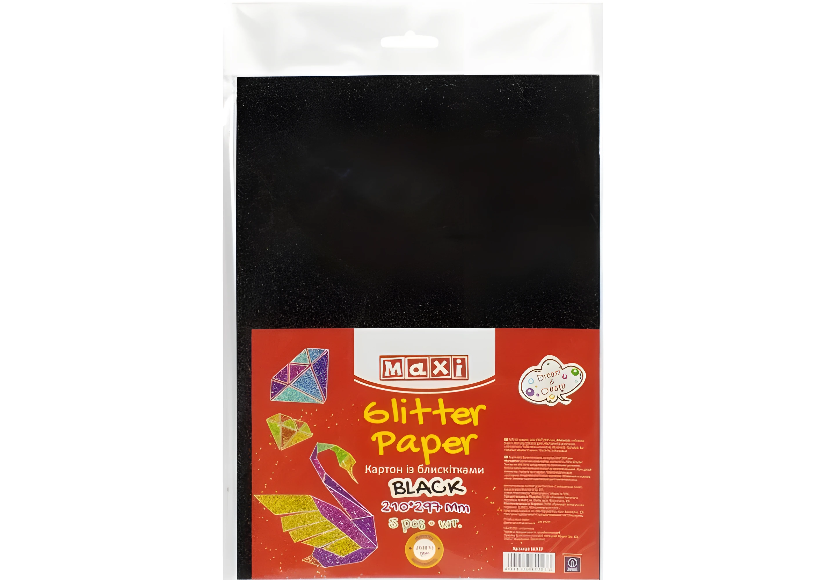 Картон з блискітками 290±10 г/м 2. Формат A4 (21х29,7см), чорний