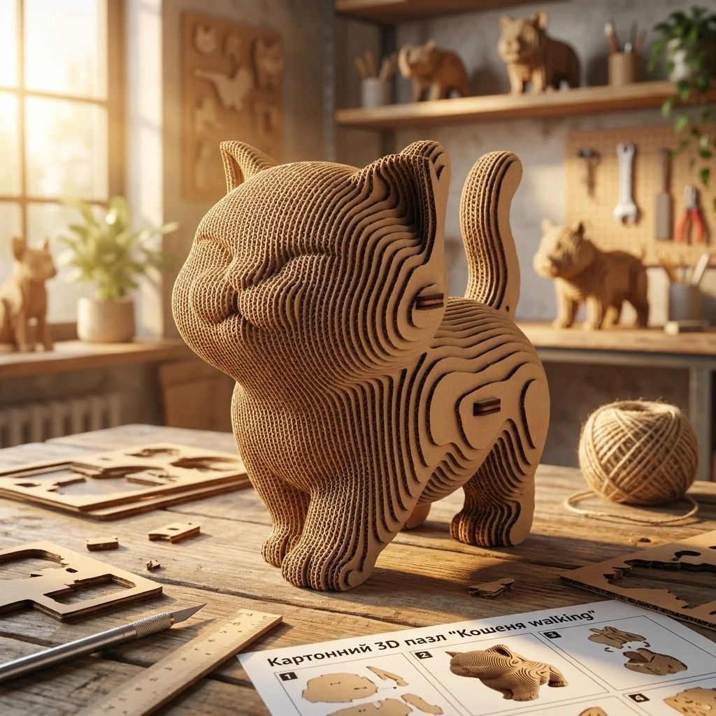 Картонний 3D пазл "Кошеня walking"