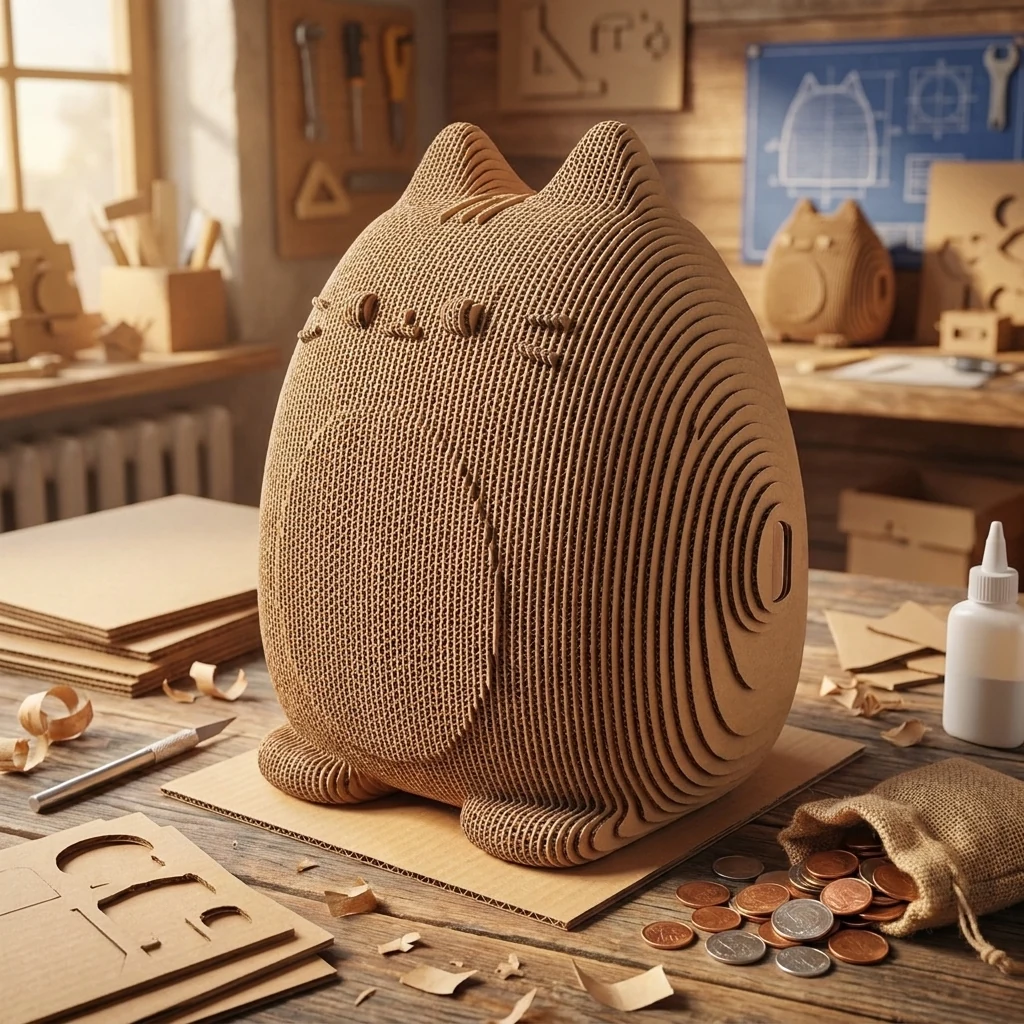 Картонний 3D пазл "Котик-скарбничка"