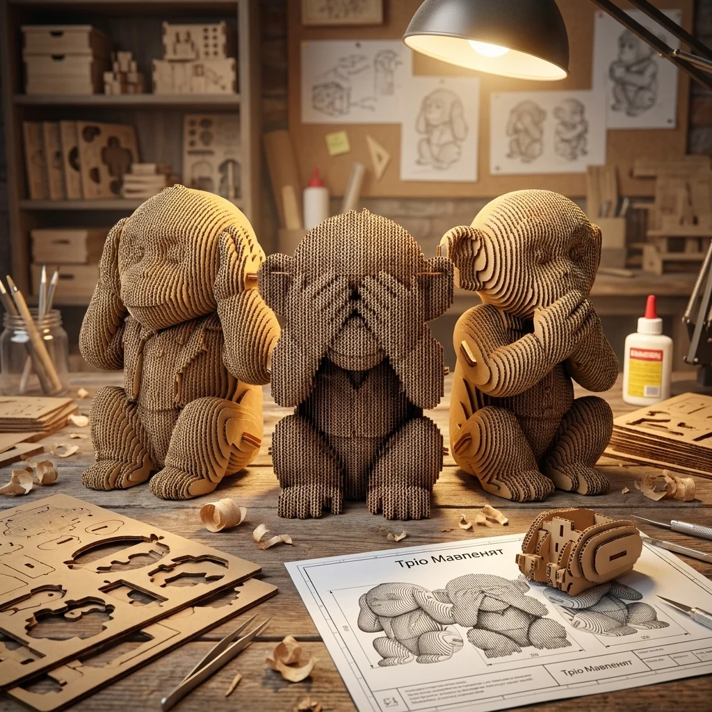 Картонний 3D пазл "Тріо Мавпенят"