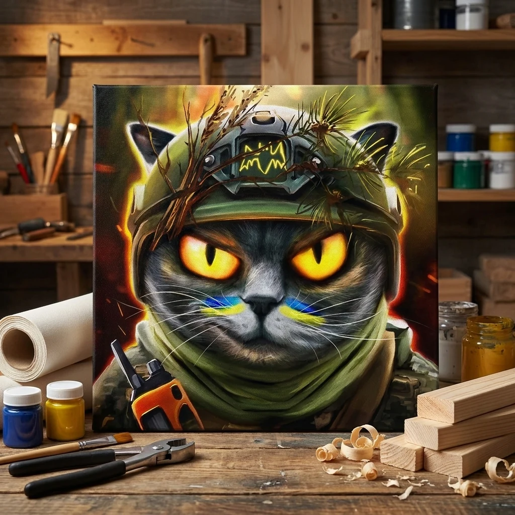 Картина-постер 30х30 "Котик Розвідник"