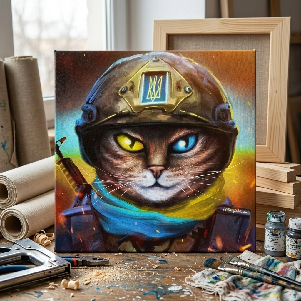 Картина-постер 30х30 "Котик Захисник"
