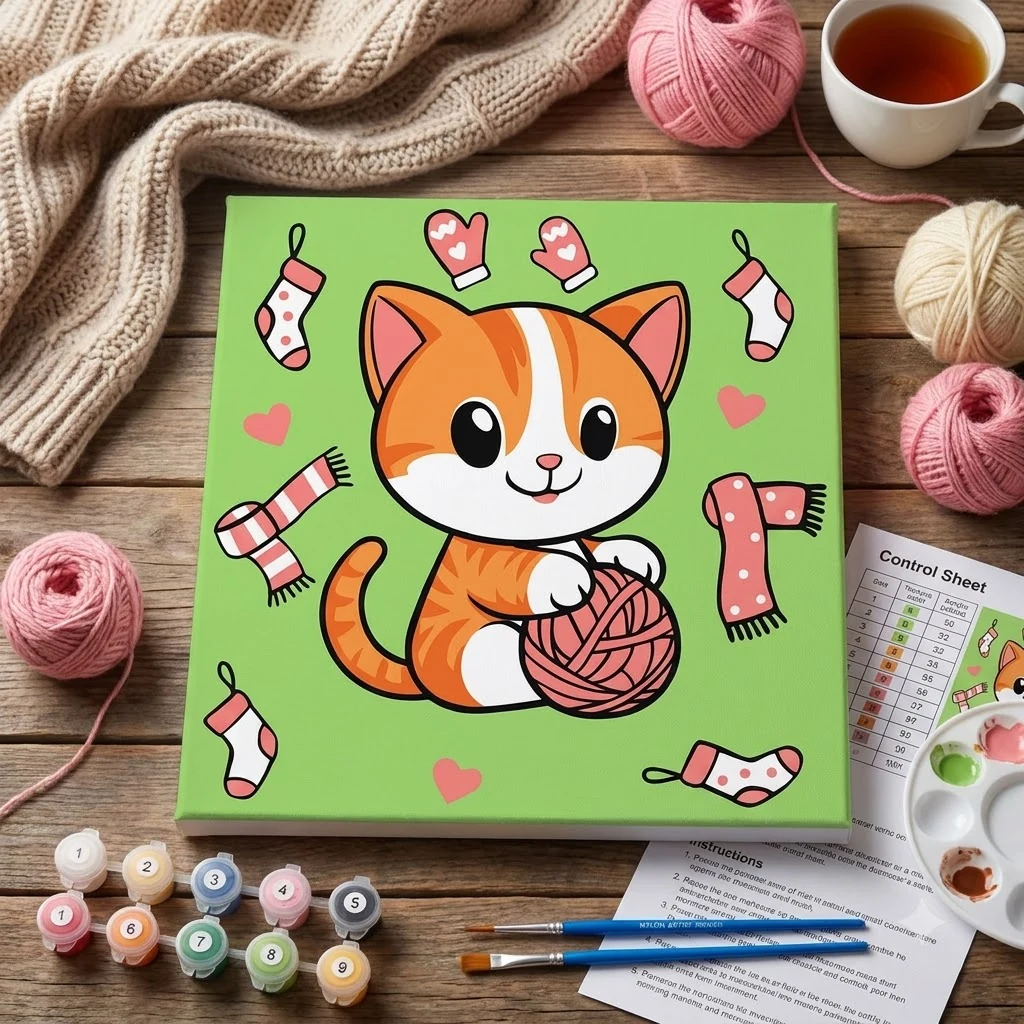 Картина за номерами 25*25 см "Котик і клубочок" акрил