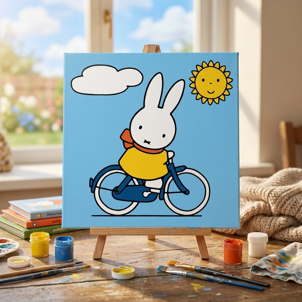 Картина за номерами 25*25 см "Miffy Зайчик на велосипеді" акрил