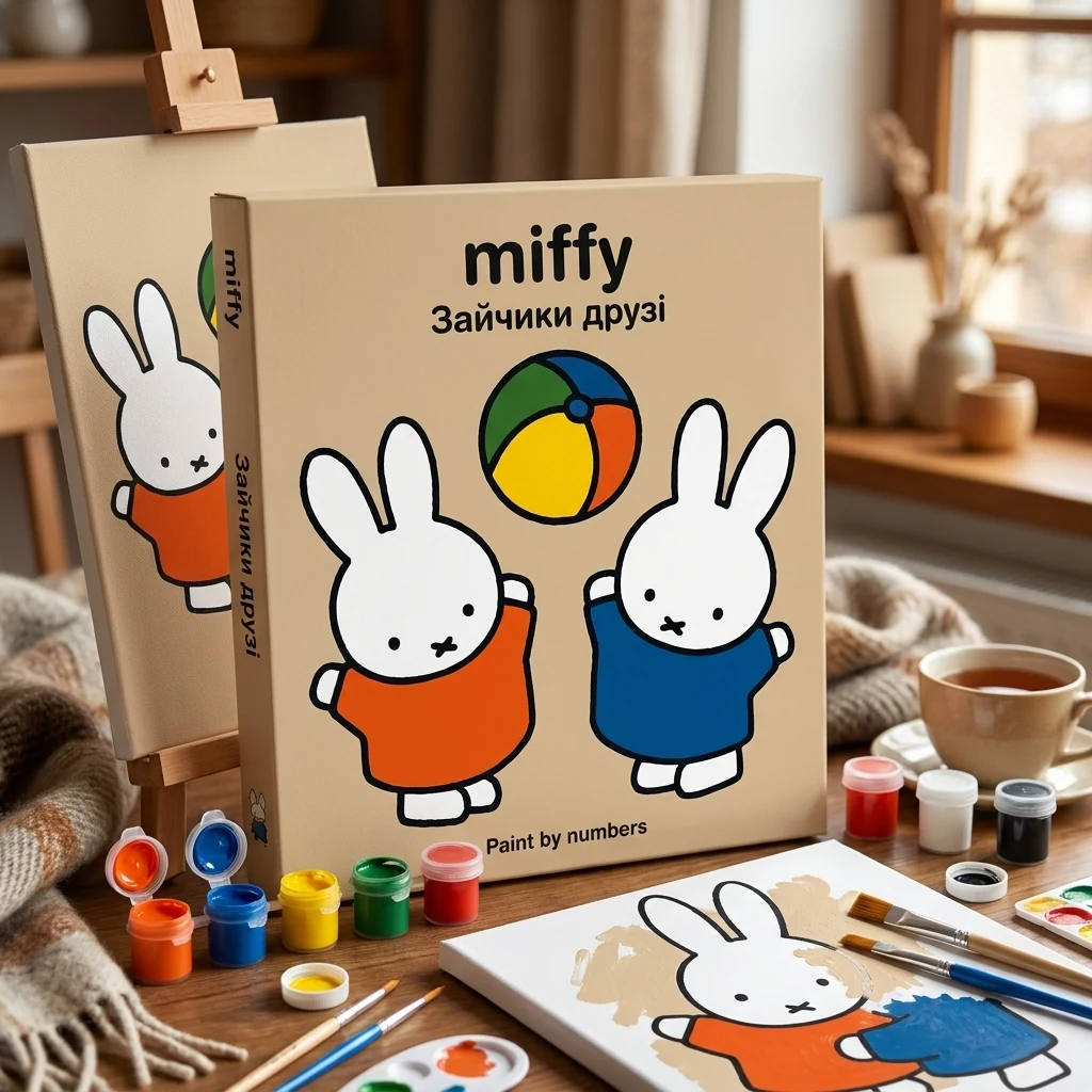 Картина за номерами 25*25 см "Miffy Зайчики друзі" акрил
