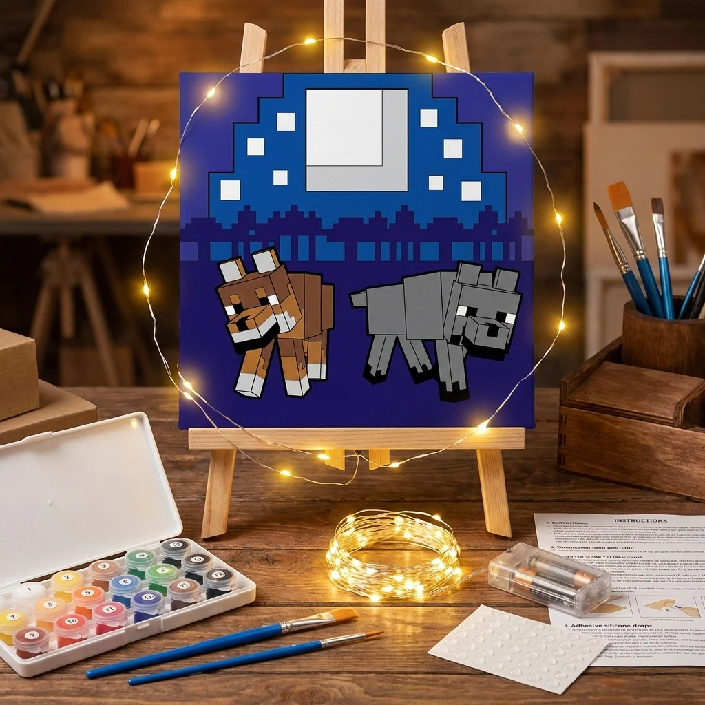 Картина за номерами 25*25 см "Minecraft. LED" акрил