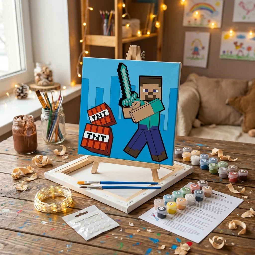 Картина за номерами 25*25 см "Minecraft. LED" акрил
