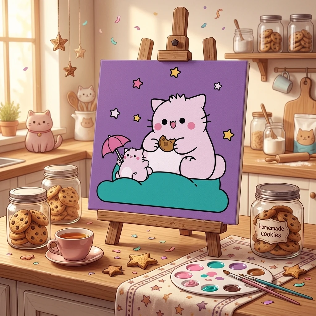 Картина за номерами 25*25 см "Pembe the Cat. Delicious cookies" акрил
