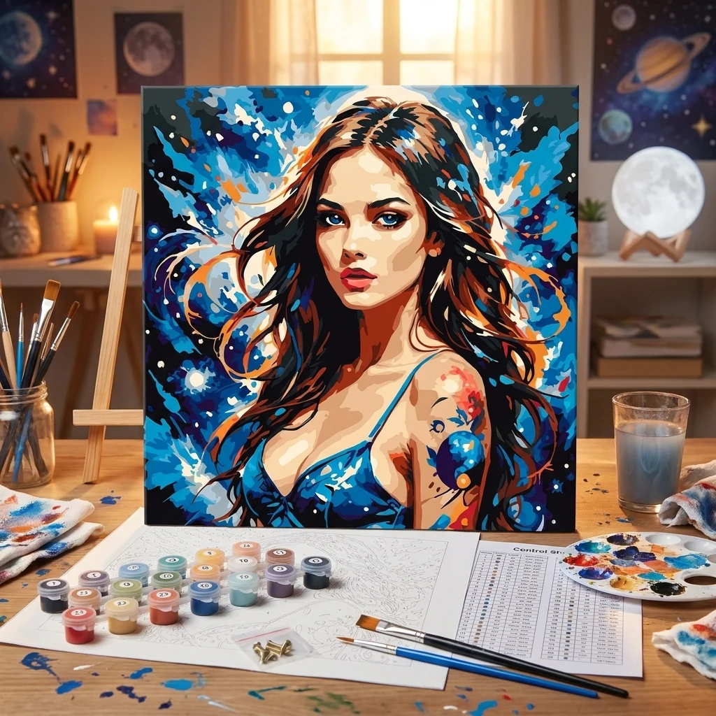 Картина за номерами 30*30 см на ґрунтованому ДВП без коробки "Космічна дівчина"