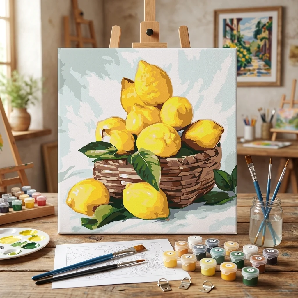 Картина за номерами 30*30 см на ґрунтованому ДВП без коробки "Лимони"