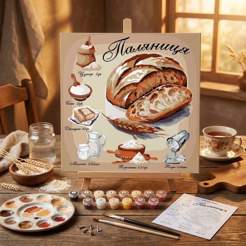 Картина за номерами 30*30 см на ґрунтованому ДВП без коробки Паляниця