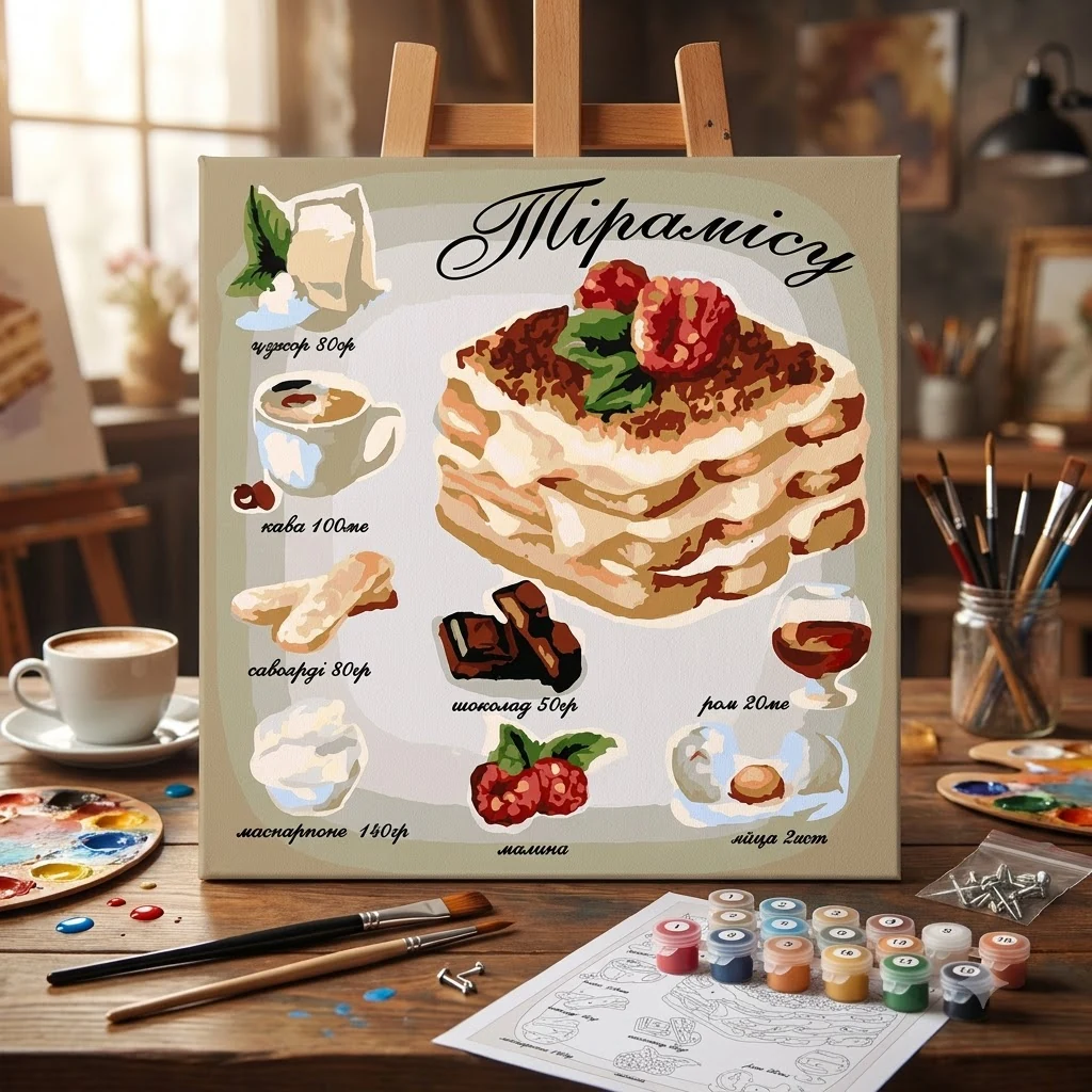Картина за номерами 30*30 см на ґрунтованому ДВП без коробки Тірамісу