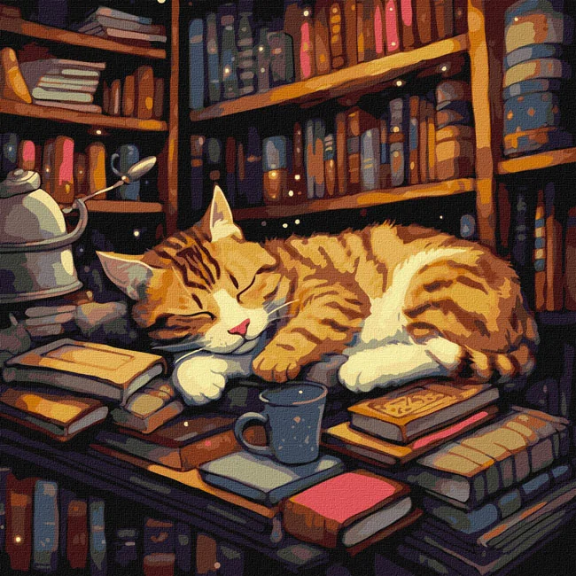 Картина за номерами 40х40 см "Пухнастий книголюб" акрил