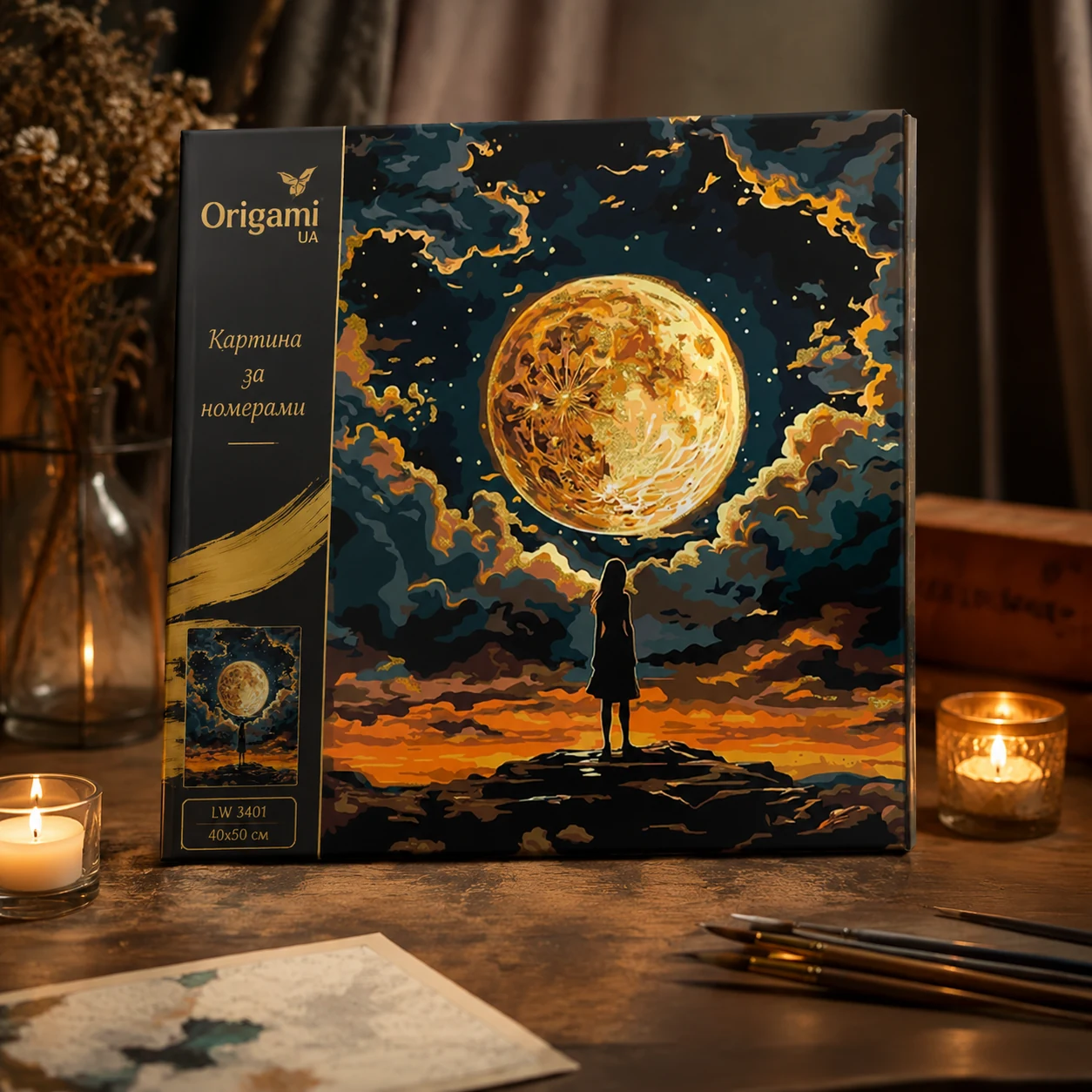 Картина за номерами Origami UA Дівчина під місяцем 40х50 см LW 3401 — Картини за номерами