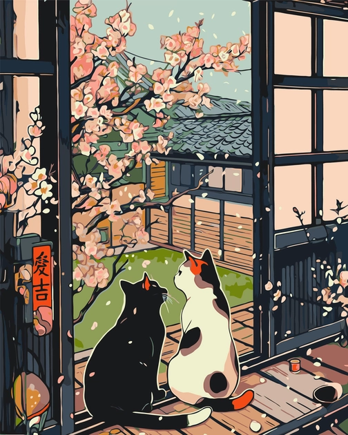 Картина за номерами Origami UA Котики біля сакури 40х50 см LW 3404 — фото 2