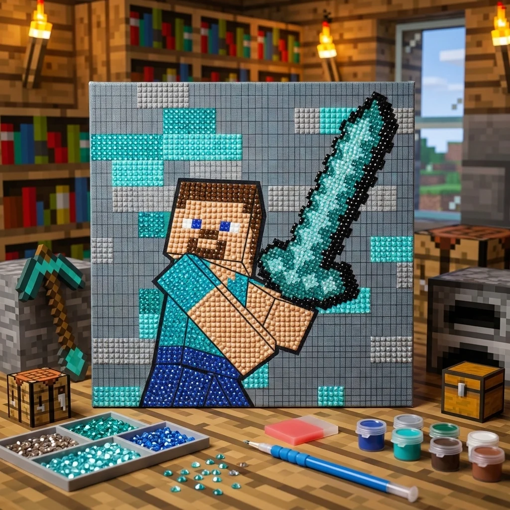 Картина за номерами з алмазною мозаїкою 25*25 см "Minecraft. Стів " акрил