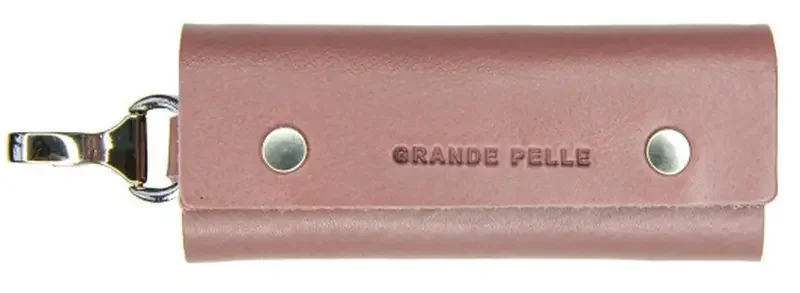 Ключниця шкіра 11*5 см на двох кнопках, фрезового кольору, Grande Pelle