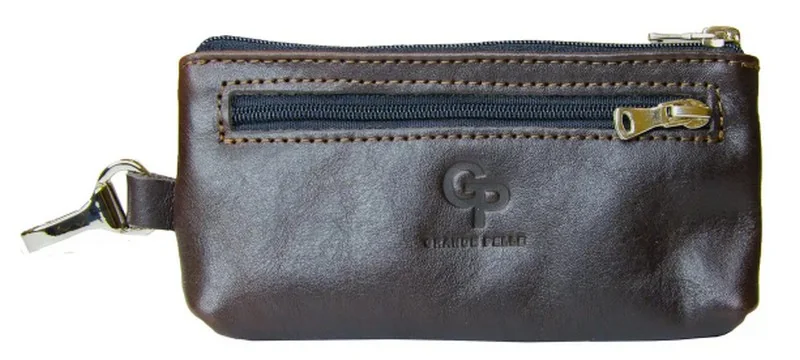 Ключниця шкіра 15*8,5 см на двох блискавках, коричневого кольору, Grande Pelle
