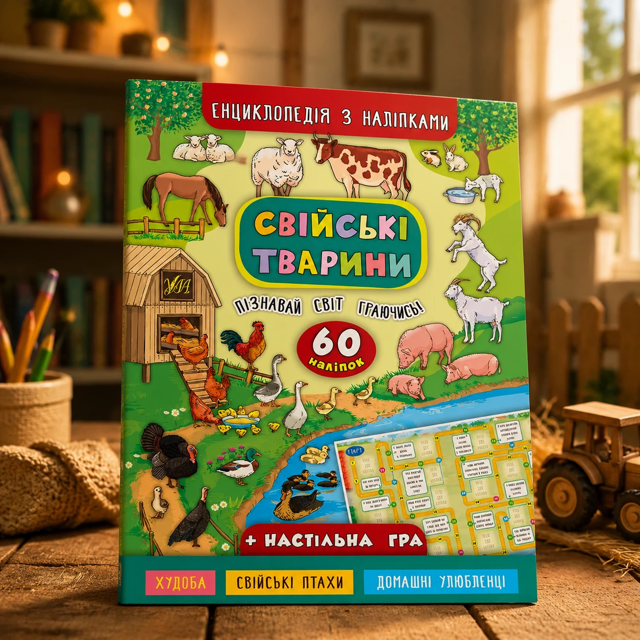Книга Енциклопедія з наліпками Свійські тварини УЛА — Розмальовки та аплікації