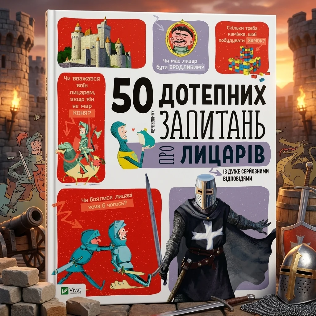 КНИГА 50 дотепних запитань про лицарів із дуже серйозними відповідями
