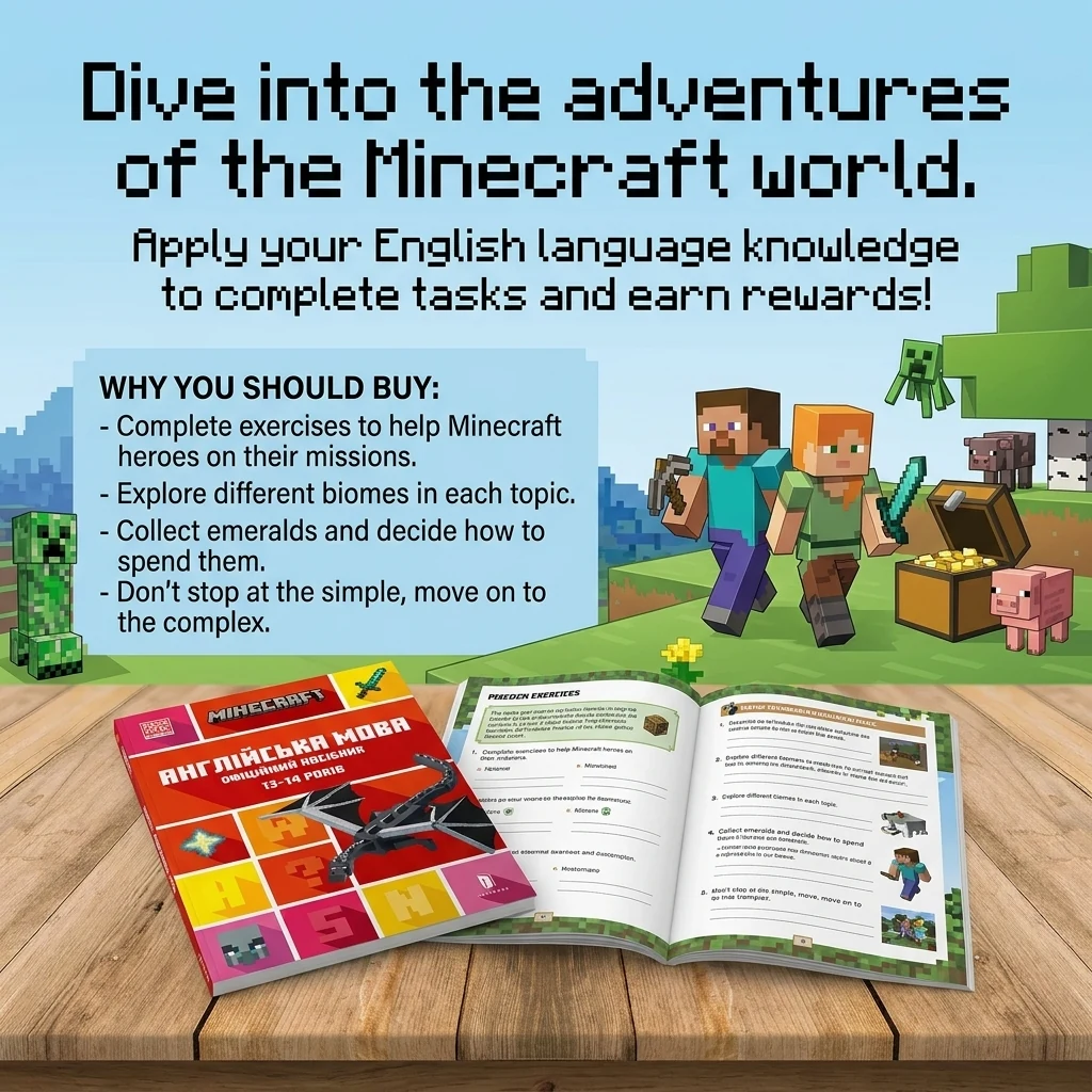 Книга MINECRAFT Англійська мова Офіційний посібник 13-14 років