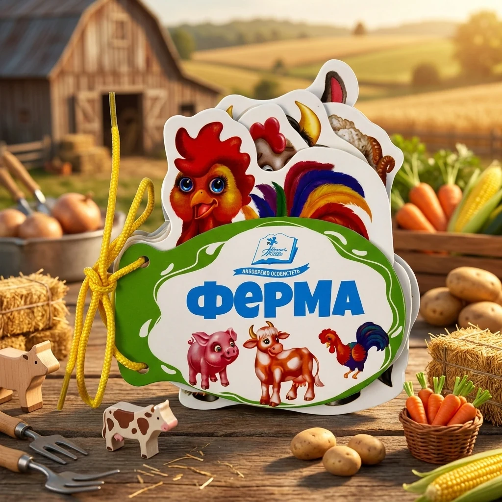 Книжка - картонка зі шнурком 120х150мм. Видавництво Пегас. Ферма