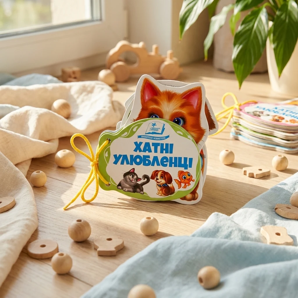 Книжка - картонка зі шнурком 120х150мм. Видавництво Пегас. Хатні улюбленці
